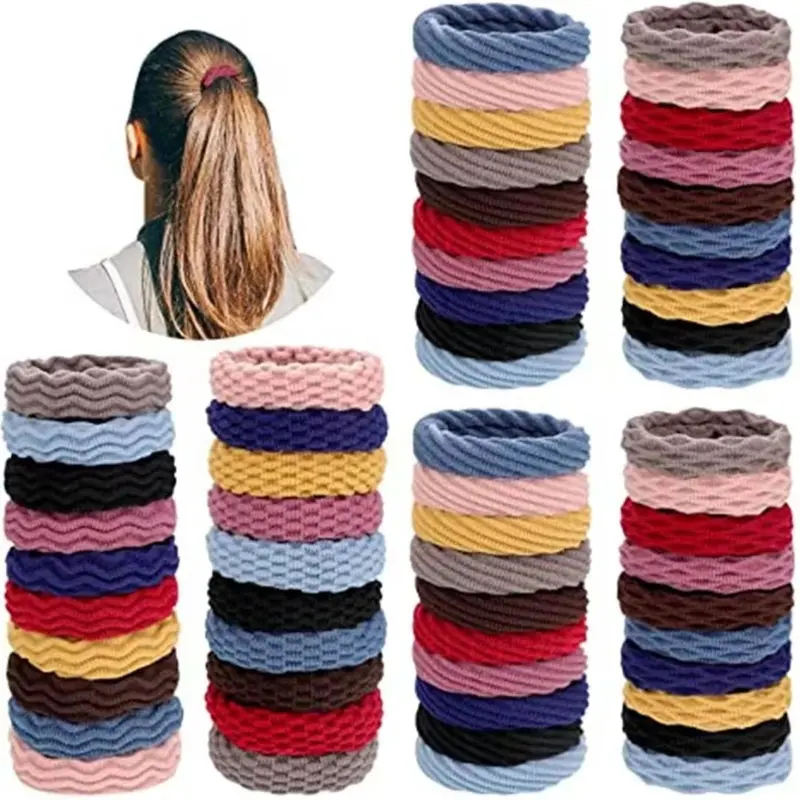 Random Color Simple Plain High Stretch Hair Tie (60pcs), Casual Versatile Elastic Scrunchie Fashion Hair Accessories for Women & Girls, Minimalist Headwear Suitable for Thick Hair, Scrunchies, Hairtie