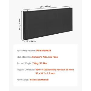 VEVOR Programmable LED Sign, P6 Full Color Flexible Digital Scrolling Panel, DIY Custom Text Pattern GIF Display Board, Bluetooth APP Control Message Shop Sign for Store Business Advertising, 40x18 in