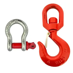 3 Ton Swivel Lifting Hooks and D Ring Shackles,G80 Chain Hooks with 5/8" Shackle,6600Lbs Safety Load Limit,Heavy Duty Alloy Steel Shackle,Round Rotating Swivel Snap Hook