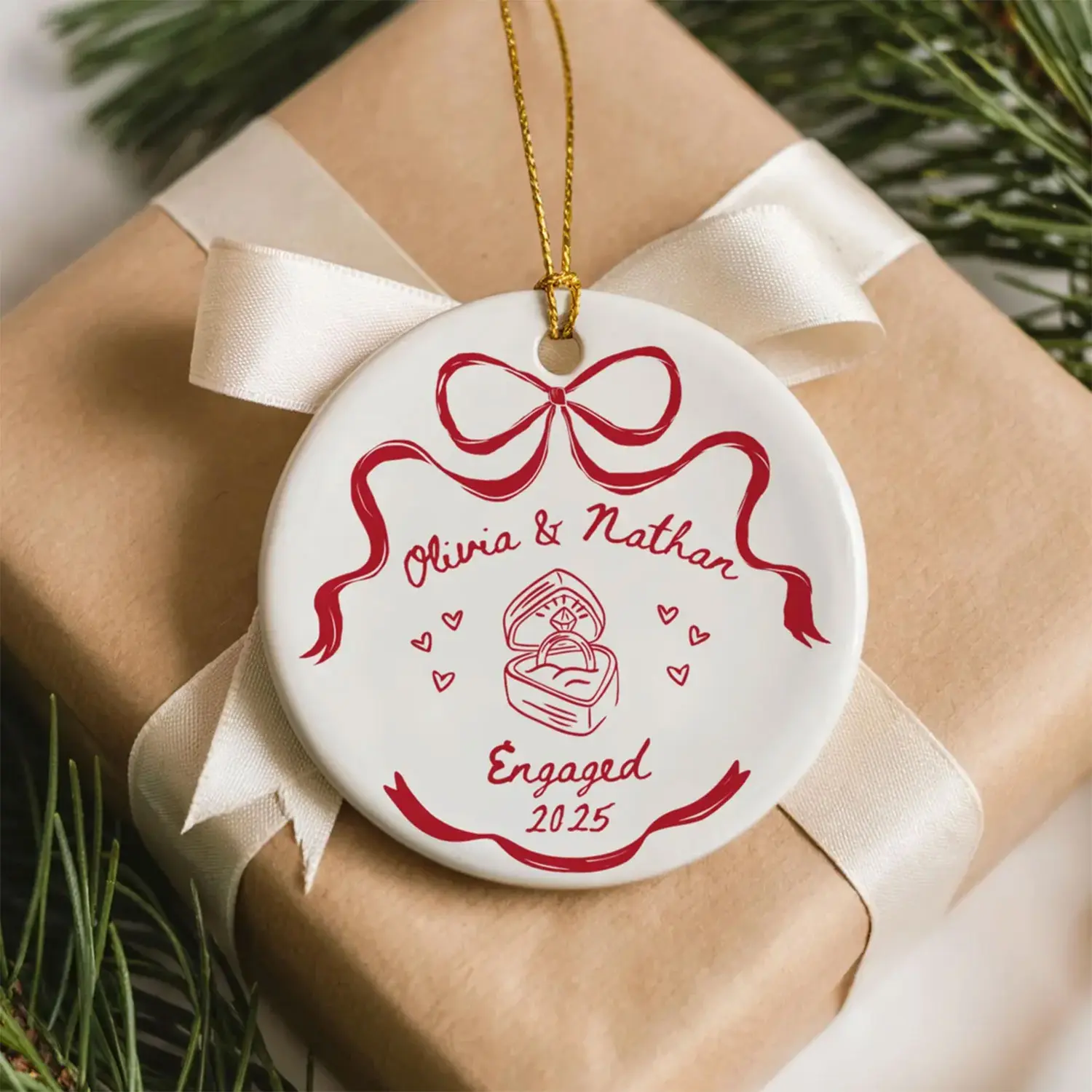 Personalized Engaged  Ornament, Custom Name Engagement Gift, Couples Ornament, Engagement Wedding Gift Christmas