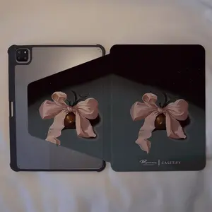 Vintage Dark Bow Cherry iPad Case, 360° Rotating Stand Transparent Anti-Drop Back Cover, Fits iPad 10th Gen/pro 11"/air 3/4/5