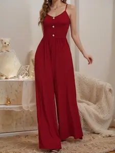Women's Summer Elegant Sleeveless Bandeau Jumpsuit, Waist-Cinching Slimming Wide-Leg Fit, Cool Casual Outfit