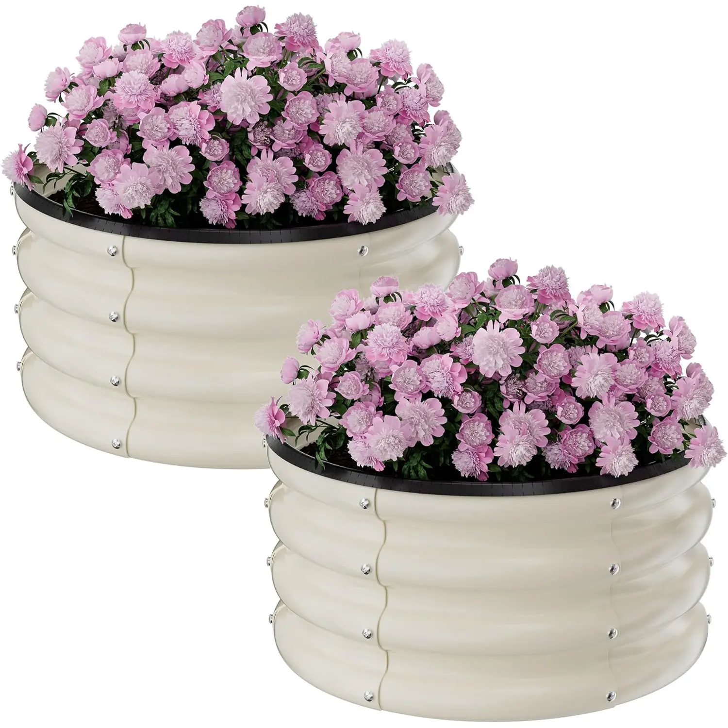 Metal Round Raised Garden Bed-2Pcs 2x2x1FT Outdoor/Garden Planter Boxes with Rubber Edge Trim for Vegetables/Flowers/Fruits