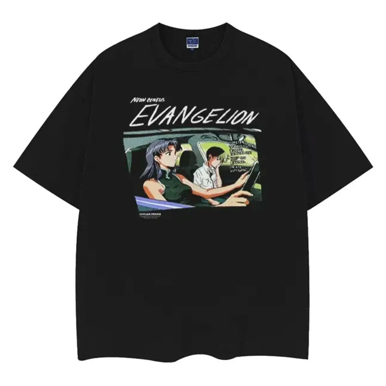 Evangelion "Shinji Ikari & Misato Katsuragi" Vintage Oversized Tee Anime T-shirt 100% Cotton Original Design Men's Top Streetwear Casual Baggy Crewneck Loose Tshirt Menswear Tropical AYH