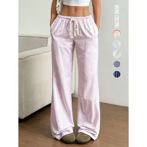 Striped print tie pants for women, basic wide-leg pants for casual and comfortable summer wear, women’s underwear for everyday wear GARMENTARY