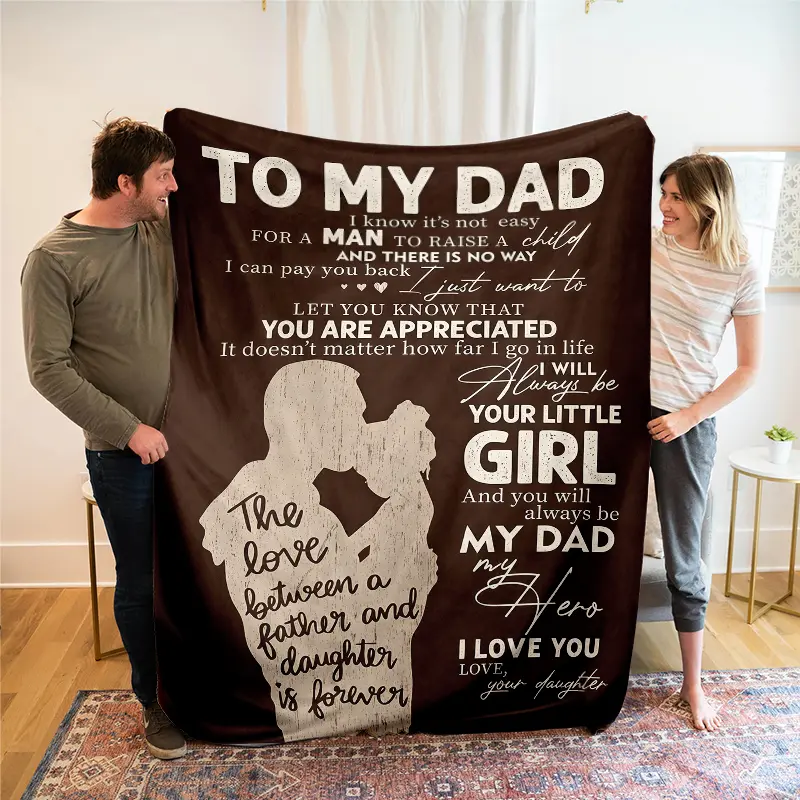 Dad Birthday Gifts from Daughter,Gifts for Dad from Daughter Blankets Birthday Present for Father from Kids,Best Presents for Father, Printed on One Side with a Plain White Back,Father's Day gift