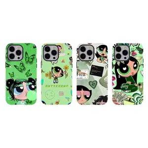 [No magnetic]  Powerpuff Girls Green Buttercup Collage Phone Case,Y2K Nostalgia Aesthetic Dual-Layer design phone Cover,for iPhone 17 16 15 14 13 12 11 8 7 for Samsung Series,Durable Shockproof Protective hard Cover,perfect gift for her