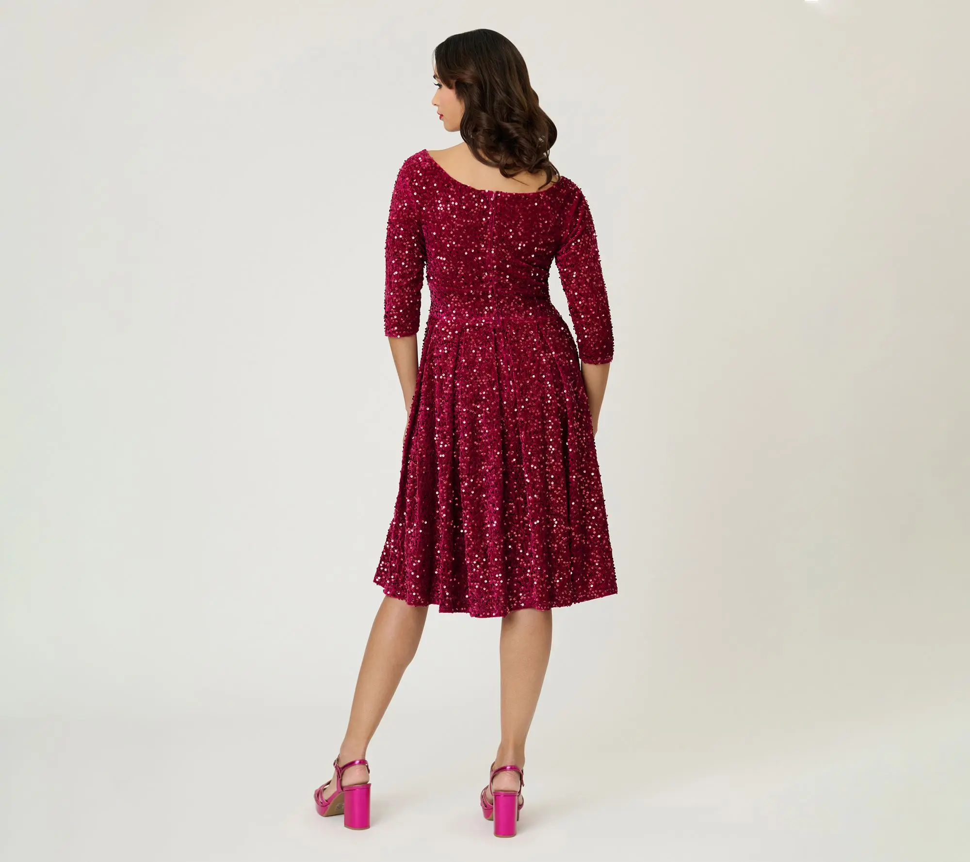 Unique Vintage Burgundy Velvet Sequin Marceline Swing Dress