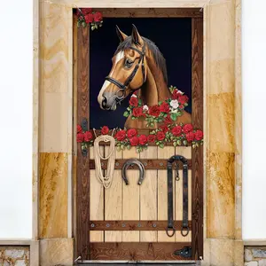 Kentucky Derby Party Decorations, Horse Racing Door Cover, Fabric Stable Themed Party, Front Door Backdrops, Horse Hanging Banner