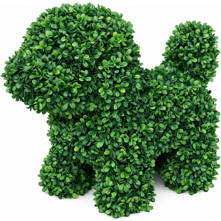 ENVEN Artificial Topiary Dog Lucky, Faux Boxwood Puppy Decor, UV Resistant Greenery Animal Sculpture, Maintenance-Free Lifelike Indoor Outdoor Garden Statue