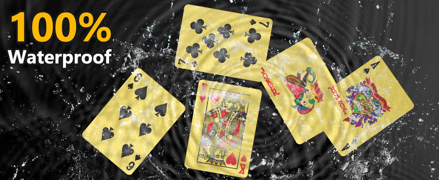 Waterproof Plastic Playing Cards - Durable Cool Deck of Cards - Standard Index Professional Premium Poker Cards - Vintage Casino Themed Card Games for Families or Adults - Gold Diamond Style