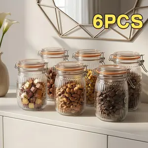 Wide Mouth Vintage Mason Jar with Sealing Lid 32 Ounce, Kitchen Storage Jar- Suitable for Coffee, Sugar, Beans, 6pcs
