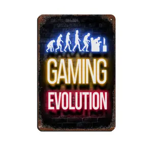 Vintage Metal Tin Signs Gaming Gamer Quotes Gaming Evolution Gamer Metal Signs, Customize for Office, Business, Home, Workplace, Airbnb, Delivery Signs, Rust Free,Aluminum, Fade Resistant