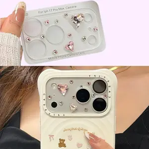 Luxury Glitter Diamond Crystal Heart Transparent Tempered Glass Screen Protector for Apple iPhone 17 Pro/17 Pro Max, Protective Film