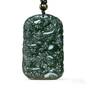 Vintage collectibles Mysterious oriental hand-carved Hetian jade dragon necklace