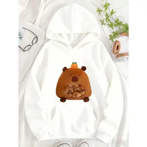 Men's adorable bear family design featuring a mother bear holding baby bears, topped with a smiling carrot character Graphic Hoodie - Long Sleeve Pullover Regular Fit | Soft & Breathable Fabric, Durable Print, Everyday Comfort, Machine Washable, cute