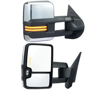 VEVOR Towing Mirrors, Left & Right Pair Set for Chevrolet Silverado (2007-2014)/GMC/Cadillac, Power Heated Tow Mirror with Signal Light, Manual Controlling Telescoping Folding, Heating Defrost, Silver
