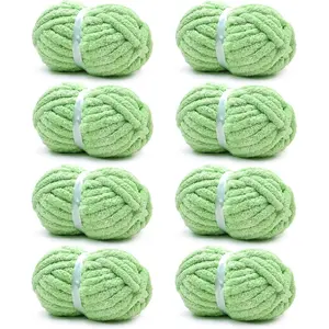 Chunky Chenille Yarn for Hand Knitting, Soft  Yarn by Circular  & Crochet Hook,Super Bulky Big Yarn for Chunky Blanket,Large Thick Arm Knitting,8 Pack,Sage Green