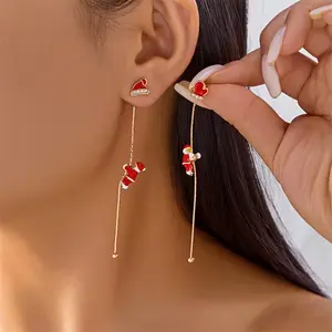 Women's Elegant Long Tassel Dangling Earrings with Golden & Red Green Christmas Pendants for Festive Wear Perfect for Holiday Outfits Trendy Fashionable Accessories Trendy Jewellery Accessories