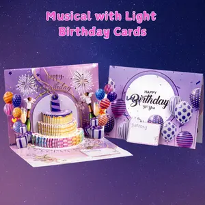 Interactive 3D Birthday Pop Up Cards with Light & Music - Blowable Fireworks Cake + DIY Age Numbers + Envelopes | Plays "Happy Birthday" - Perfect Gifts for All Ages