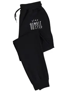 Women's Black Oversized Joggers with White 'Stay Humble Stay Hustle' Thigh Print