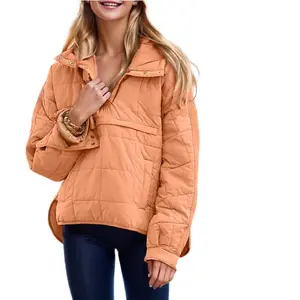 Tanming Women's Oversized Hooded Puffer Jacket Quilted Lightweight Winter Warm Pullover Padded Hoodies Coat Pocket Womenswear