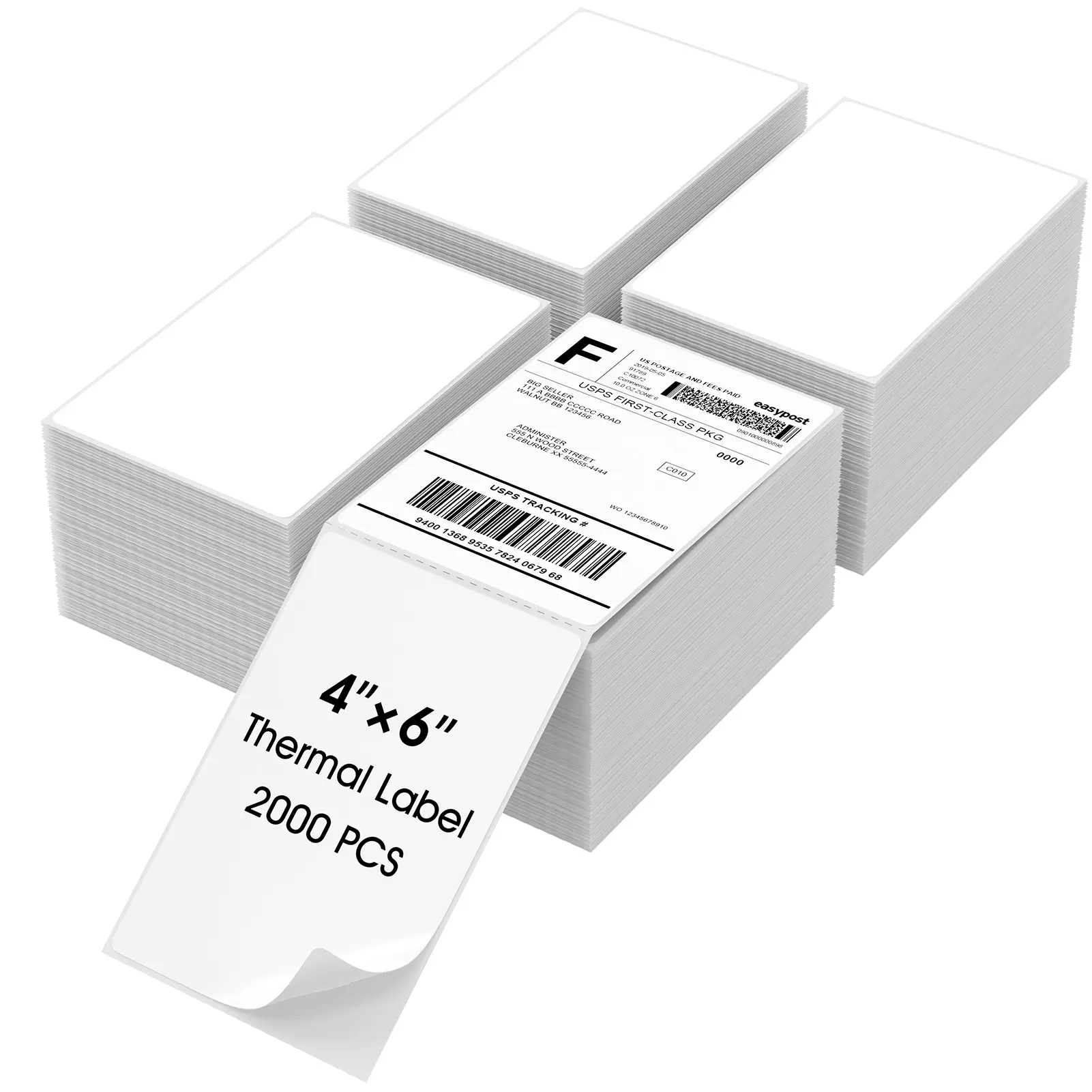 MaxGear 4x6 Direct Thermal Labels, 2000 Fanfold Perforated White Commercial-Grade Labels with Permanent Adhesive, BPA-Free, Fade-Resistant, 4 Stacks, Compatible with Most Thermal Printers for E-Commerce Sellers & Warehouses, Thermal Label Printer, Fanfold