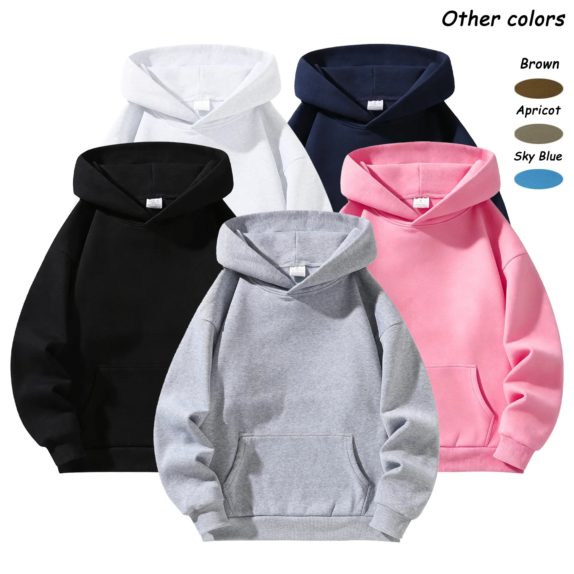 Men’s solid-color basic pullover hoodie sweatshirt, available in multiple colors, relaxed drop-shoulder design with kangaroo pocket; American casual style for everyday wear and commuting, versatile top suitable for layering or wearing alone.