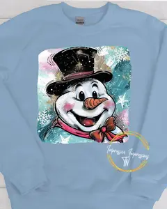 Snowman Water Painted Sweatshirt Women's Top Crewneck