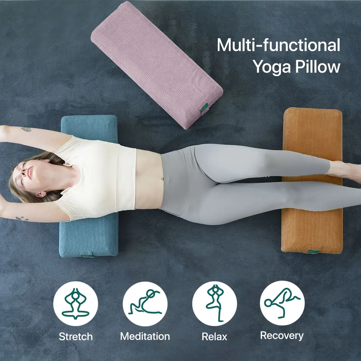 Your Go-To Yoga Bolster: Supportive & Ergonomic Design | Machine Washable Cover | Built-in Handle for Meditation & All Yoga Poses. Yoga Equipment