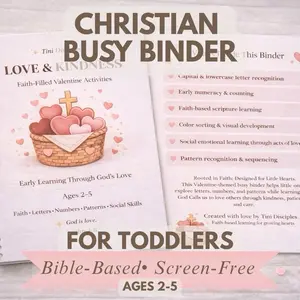 Valentine’s Busy Binder for Toddlers | Faith-Based Valentine Activities | Preschool Learning Binder | Christian Valentine Learning Activitie