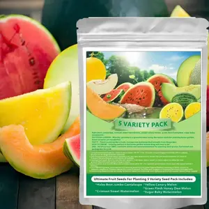 Fruit seeds come in a pack of 5 varieties! Including Cantaloupe, Canary Melon, Honeydew Melon, Crimson Melon, and Sugar Baby Watermelon - easy to grow, with juicy, sweet fruit, ideal for home gardens, patios, and outdoor plantings.