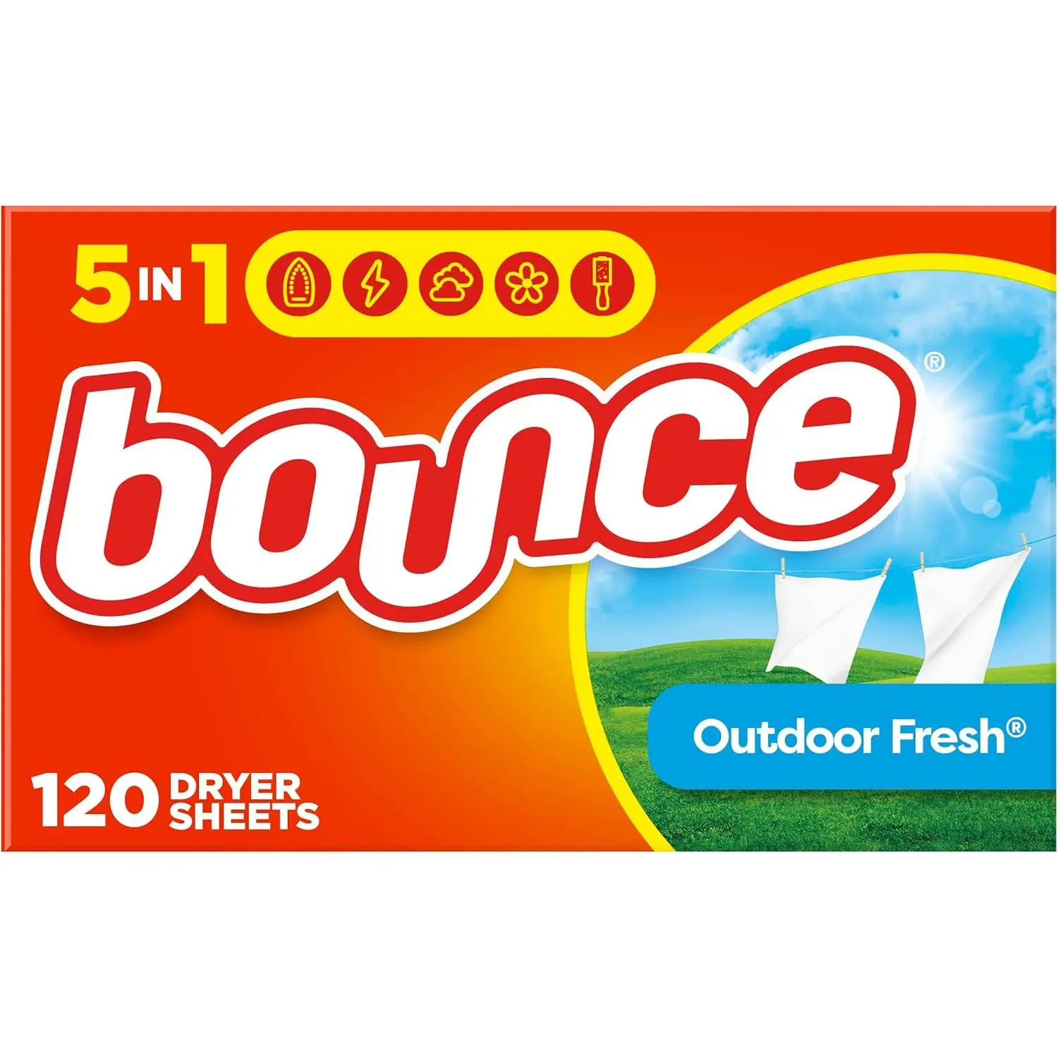 Bounce Fabric Softener Sheets Outdoor Fresh Scent 120 Count Fights Static Cling Reduces Wrinkles Extra Soft Long Lasting Freshness