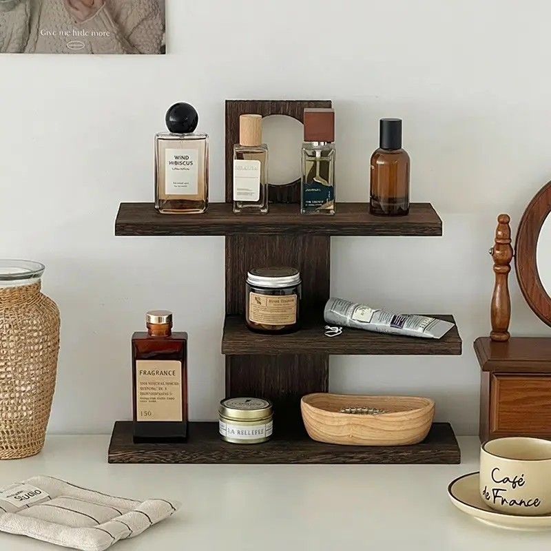 Vintage Wooden Desktop Organizer Rack, Countertop Organizer, Multi-Layer Storage Shelf for Perfume Cosmetics Skincare, Perfume Stand Holder, Retro Wood Multilayer Display Cabinet, Display Stand, Display Riser
