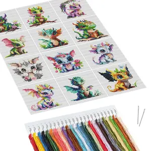 Dragon Pattern DIY Cross Stitch Kit, 12pcs/set 11CT Cross Stitch Printed Canvas, DIY Cross Stitch Kit for Home Decor, Cross Stitch Thread