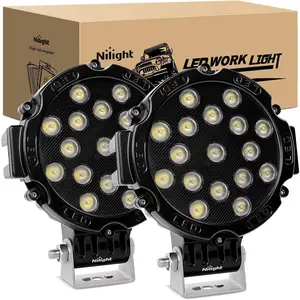 Nilight 2PCS 7" Round LED Light Pods - 51w Power, 5100LM, Aluminum Cover, Floodlight Beam, Black Off-Road Drive Fog Lights for Off-Road Vehicles, Trucks, Round Pods