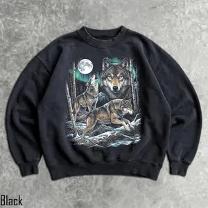 90s Wolves Sweatshirt - Unisex Men & Women's Graphic Sweater - Vintage Adventure Pullover - Outdoor Nature Crewneck - Wolf Pack Sweater Check Check Check