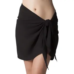Sarong Wrap Cover Up Easy Wearing Built in Ties Made in USA Wrinkle Resistant Beach Swimsuit Coverup Black