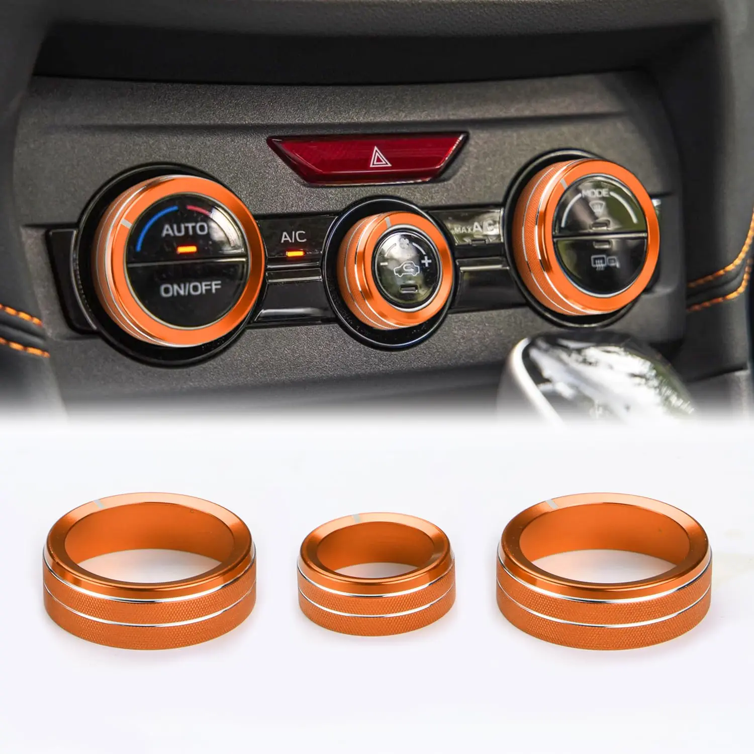 AC Knob Cover Accessories for Subaru Forester 2019-2024/ Crosstrek 2018-2023/ Impreza 2017-2023 Car Interior Trim AC Climate Control Knob Ring Air Condition Trims (Sun Orange, Version B), Aluminum Alloy, Fits Multiple, Round Rings, Climate Controls, Scrat