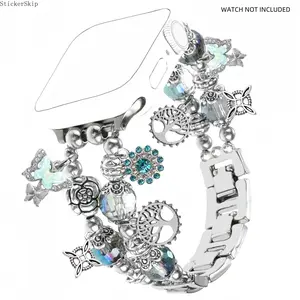 2026 NEW Vintage Beaded Bracelet Compatible with Apple Watch Bands, Watch Straps, Fits 38-49mm Sizes, Boho Style Silver Color Flower Strap for Women