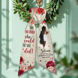Personalized Graduation Door Sash, Custom Graduate Wreath Sash, She Believed She Could So She Did Decor, Graduation Porch Decoration