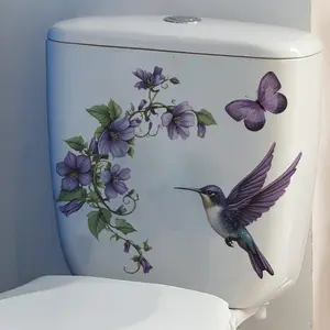 Hummingbird Pattern Toilet Sticker, 1 Sheet Removable Self Adhesive Toilet Lid Sticker, Decorative Sticker for Home Bathroom
