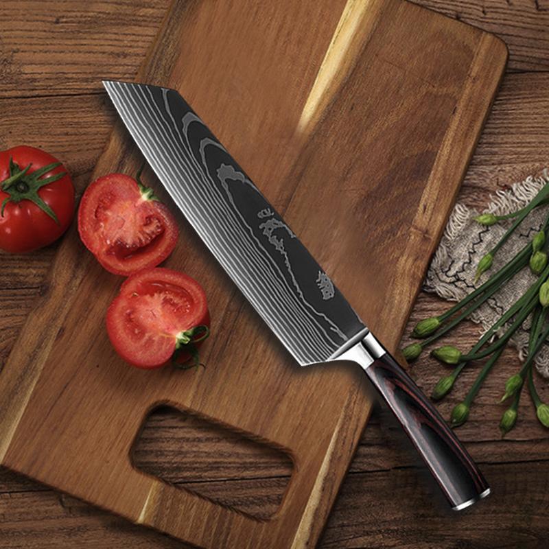 10 Piece Premium Japanese Knife Set with Laser Damascus Patterns, Imperial Collection, Ultra Sharp Cutting Edge