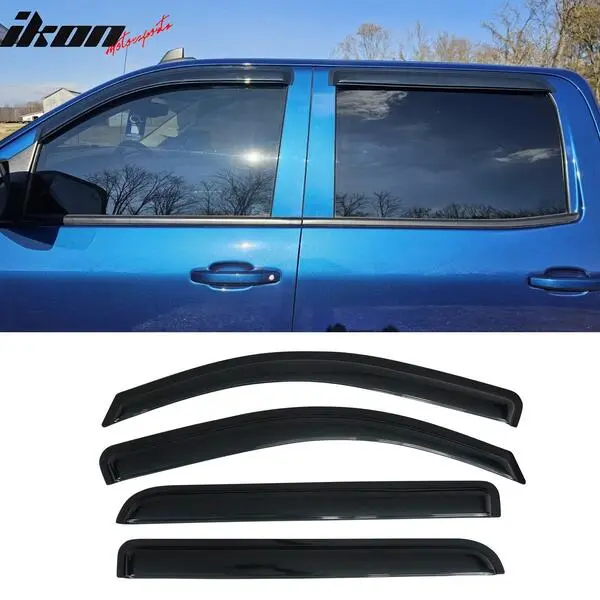 Fits 2014-2019 GMC Sierra Chevy Silverado Crew Cab Acrylic 4PC Window Visors Tape-On