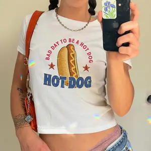 [Sale Up To 40%] Bad Day to Be a Hot Dog Baby Tee, Funny Hotdog Tee, 4th of July Shirt, Memorial Day, Glizzy Tee, Hot Dog Lover Gift, Y2K Funny Tee