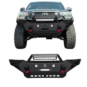 TIOYAR Steel Front Bumper Black Texture for 2005-2015 Toyota Tacoma with Winch Plate LED Lights 2 x D-Rings Off-Road Performance