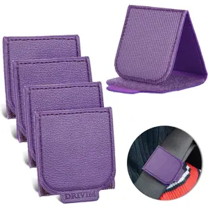 Car Seat Belt Adjuster, 4 Pack Premium PU Leather Seatbelt Clip for Vehicle Automobile Comfort Universal Shoulder Neck Strap Positioner for Adults (Purple)