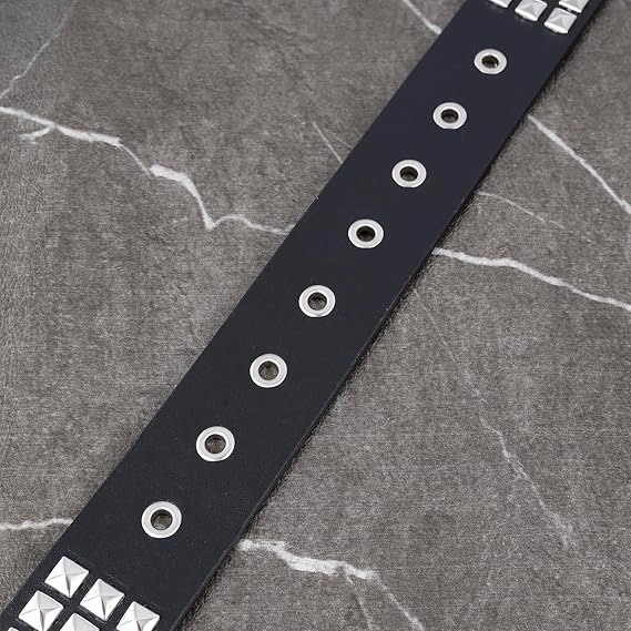 Black Studded Belt, PU Leather Statement Waist Belt with Silver Rivets, Fashion Accessory for Festival Concert Party Outfits