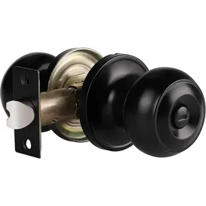 Black Interior Door Lockset Privacy Door Knobs for Bedroom Bathroom, Round Door Handle, no Key, Flat Ball Style, 1Pack