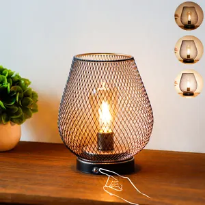 Touch Bedside Table Lamp Metal Cage LED Lantern Battery Powered Lamp with LED Bulb Cordless Accent Lamp for Weddings Parties Patio Events for Indoors Outdoors